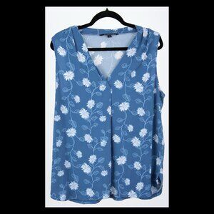 41 Hawthorn Womens Blue Floral Vneck Jersey Stretch Sleeveless Top XL EUC